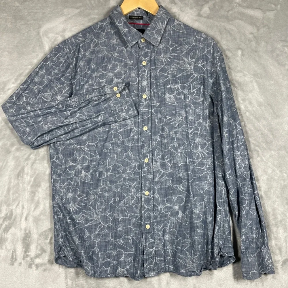 Banana Republic Mens Blue Floral Cotton Button Down Shirt Standard Fit Large